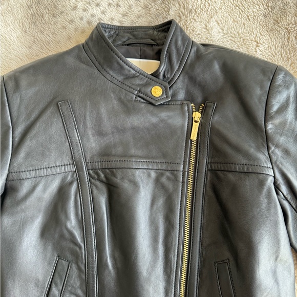 Michael Kors Genuine Leather Black Jacket XS - Picture 2 of 7
